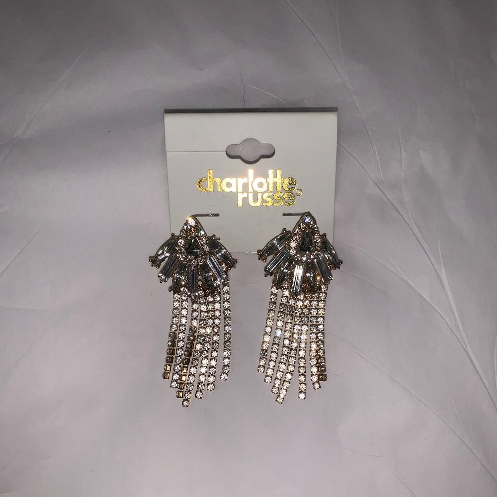 Charlotte Russe Gold Rhinestone Dangly Earrings